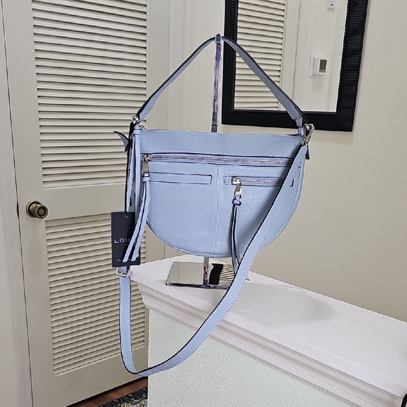 Lodis Handbags - Lodis Baby Blue Pebbled Leather Saddle Crossbody Bag NWT